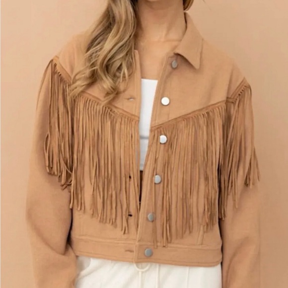 Tan Flannel Jean Jacket with Fringe   #0093750 - Picture 1 of 9